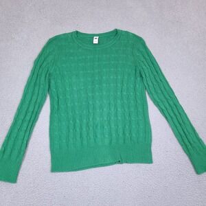 GAP Sweater Womens Large Green Cable Knit Long Sleeve Crew Neck‎